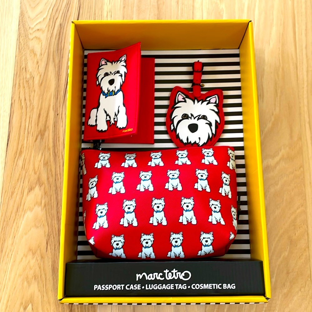 Marc Tetro Westie Travel Set: Passport Case, Luggage Tag, Cosmetic Bag G…